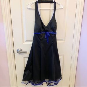 Black Halter Dress with Blue Accents